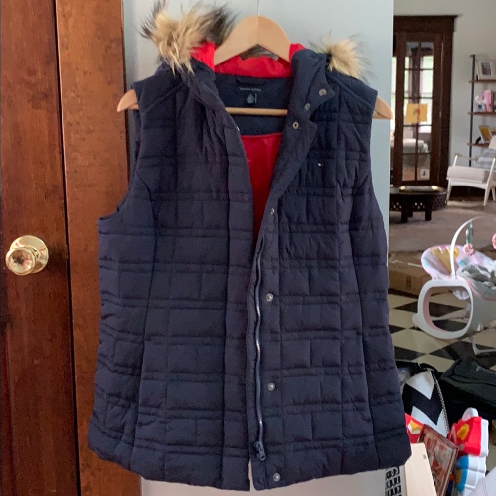 Tommy Hilfiger Navy Faux Fur hooded vest